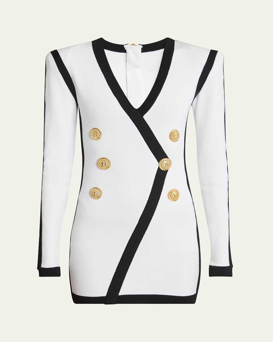 V-Neck Button Wrap Body-Con Mini Dress